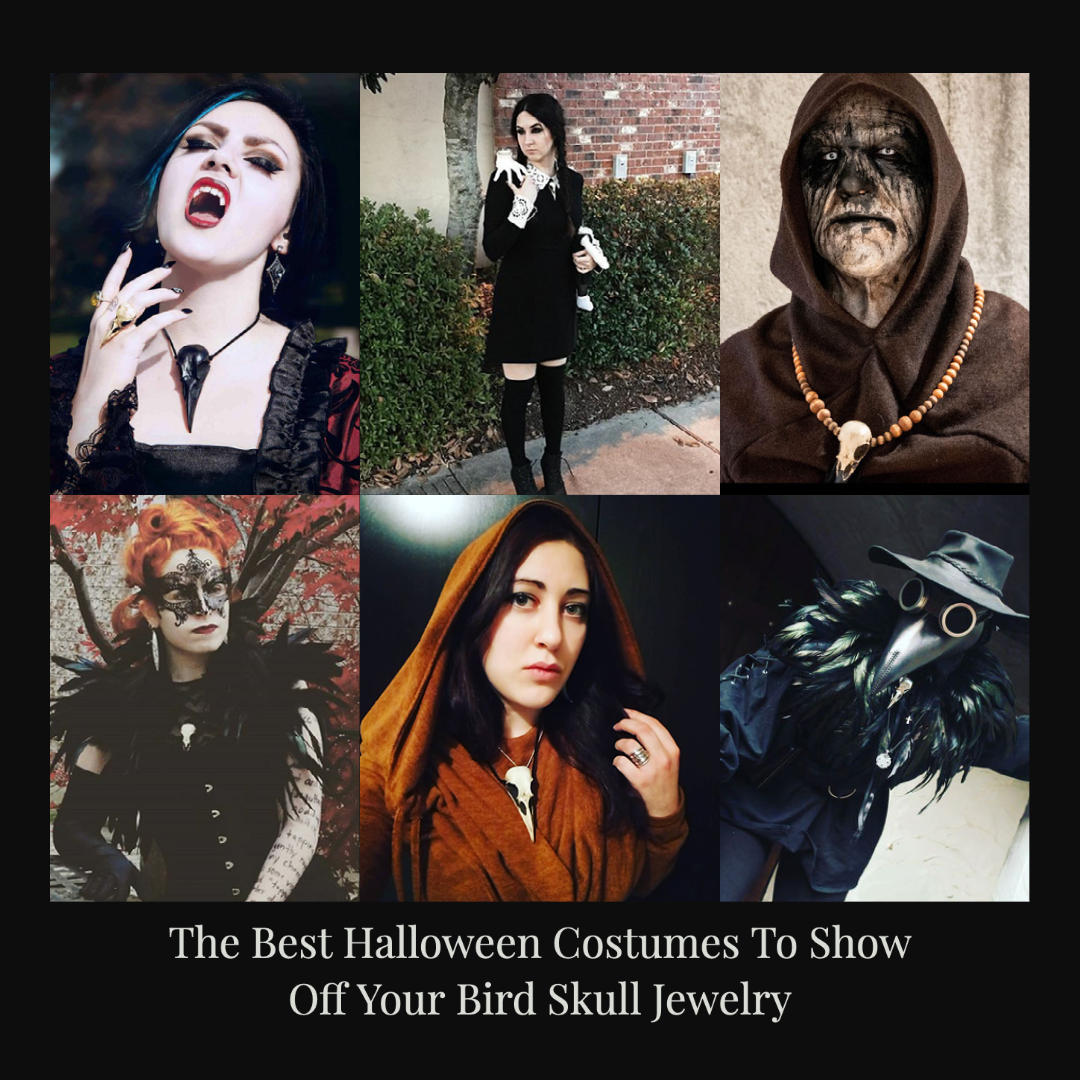Halloween Costume Ideas with a raven skull necklace by raven ranch studio