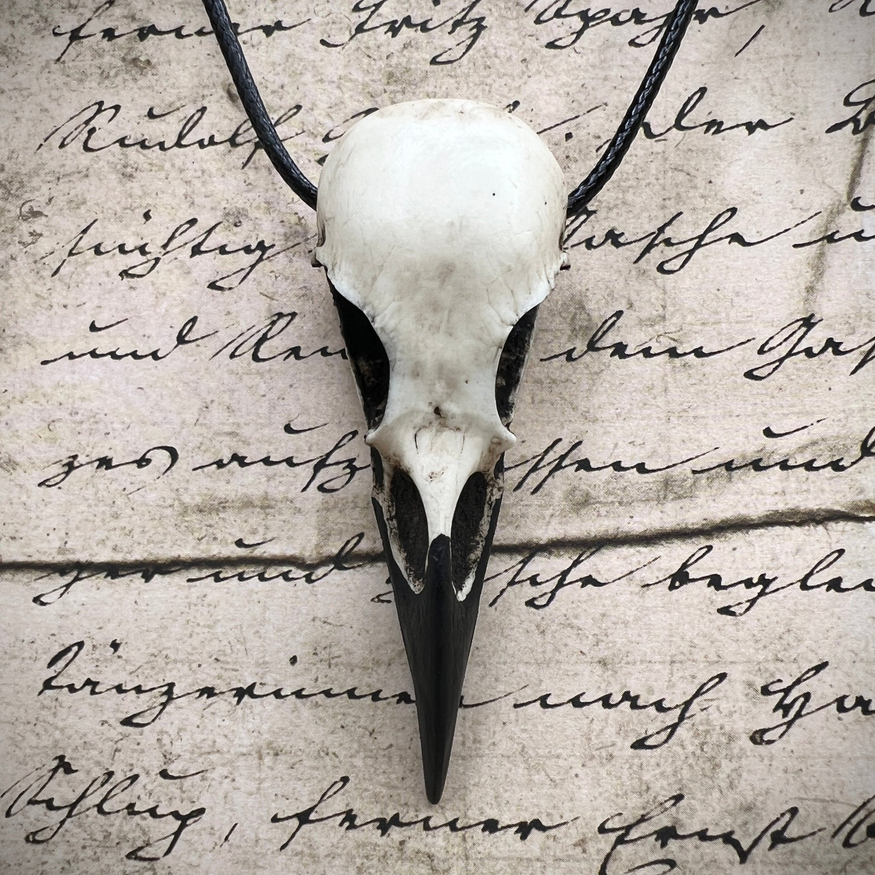Viking raven skull pendant for men and women made by resin bone jewelry artist Raven Ranch Studio.