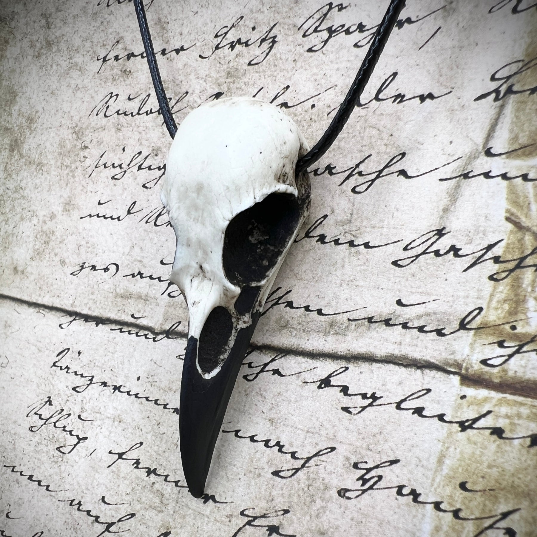 Viking raven skull pendant for men and women made by resin bone jewelry artist Raven Ranch Studio.