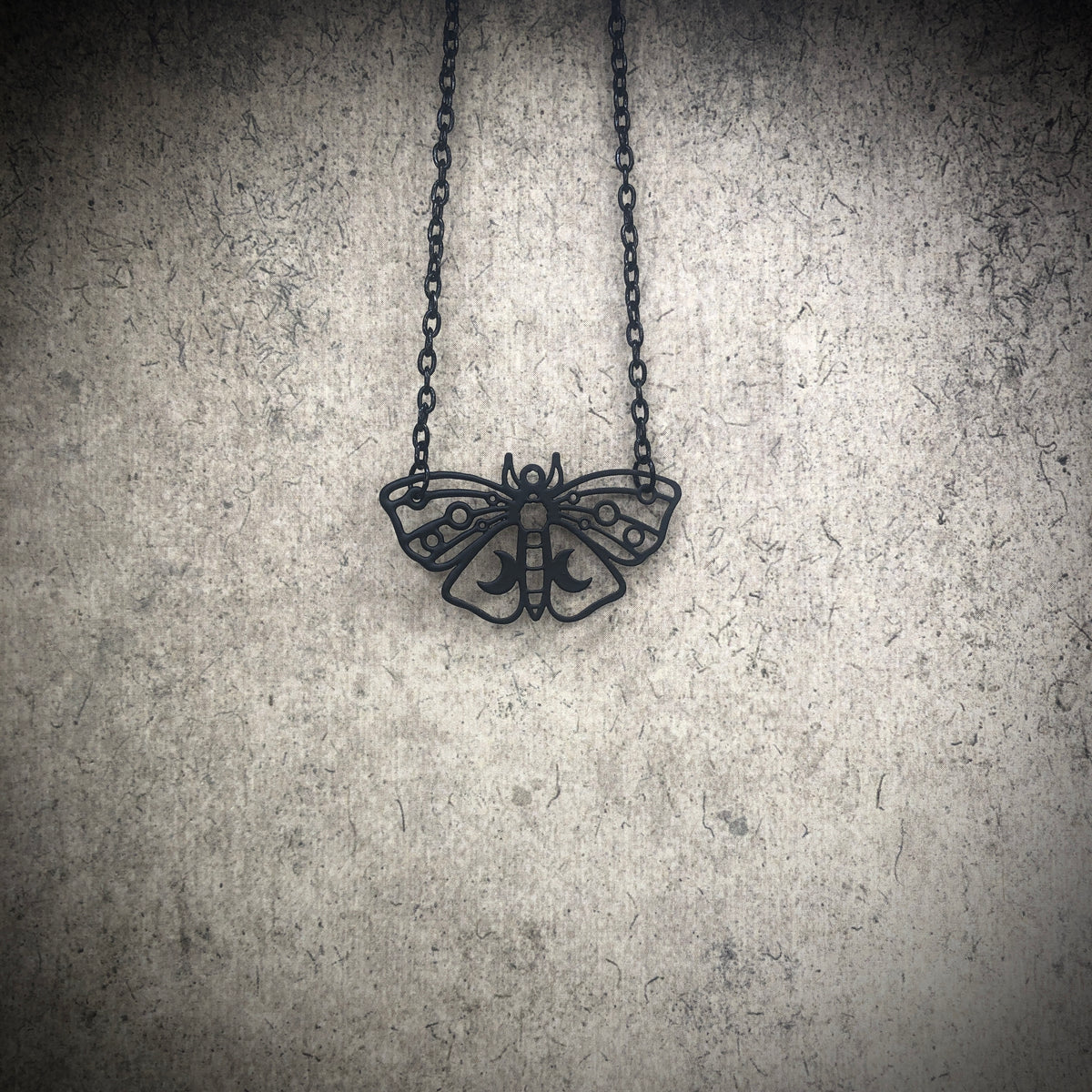 Lunar Moth Necklace Charm necklace, Luna Moth Moon Death Moth Witch Goth Celestial Moon Phase Gothic Jewelry.
