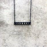 Lunar Phase Moon Phase Horizontal Bar Necklace, Crescent Moon Jewelry Witch Goth Celestial Waxing, Waning, Full Moon Phases.