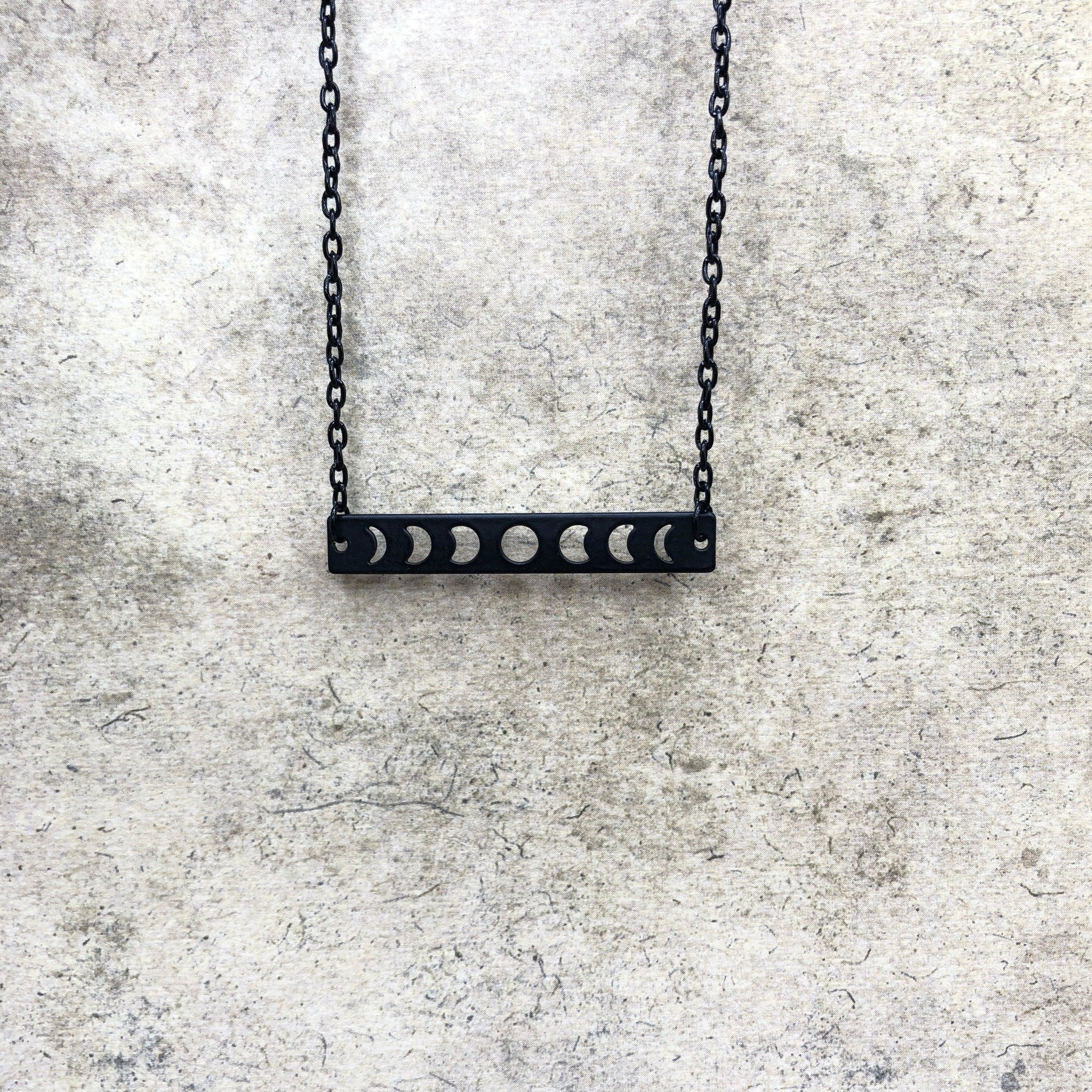 Lunar Phase Moon Phase Horizontal Bar Necklace, Crescent Moon Jewelry Witch Goth Celestial Waxing, Waning, Full Moon Phases.