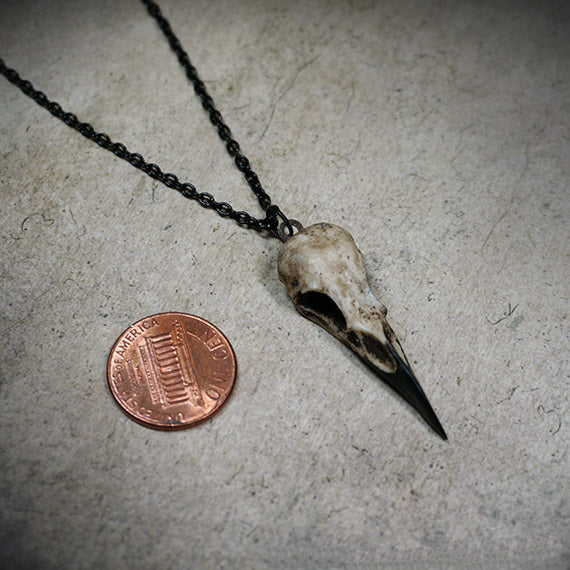 Raven Skull charm necklace super tiny mini resin bird skull gothic jewelry gift for women.