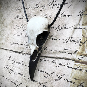 Viking raven skull pendant for men and women made by resin bone jewelry artist Raven Ranch Studio. 