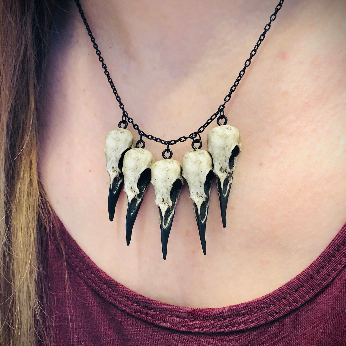 bone collector necklace raven skull charm choker