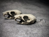resin rat skull dangle earrings for goths that love bone jewelry, creepy accessories, witchy style and Halloween jewelry.