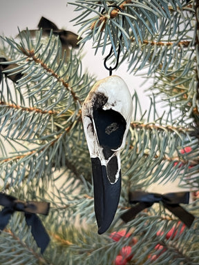 Gothic home decor raven skull holiday xmas tree ornament or yule gift for pagans, Wiccans, witches and goths.
