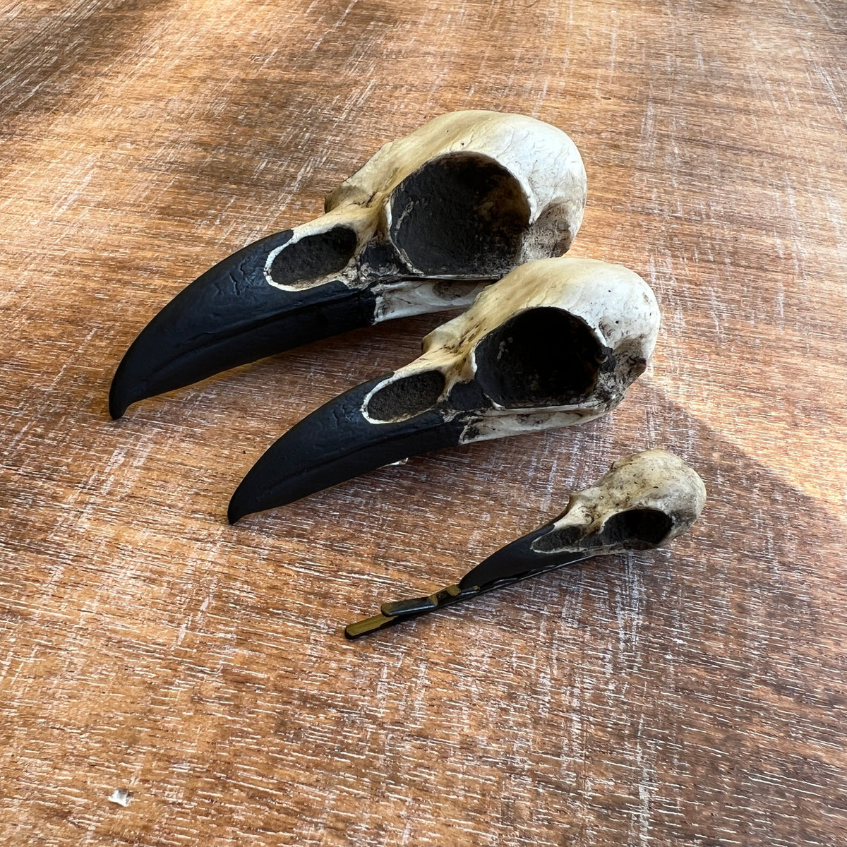 Skull bride Halloween woodland animal skull bone jewelry rave skull hair clip pins made out of resin by artist Raven Ranch Studio.