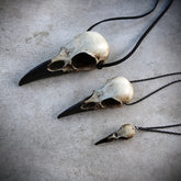 Large life size resin raven skull necklace pendant bone jewelry mini raven and and tiny raven animal skulls that are sold as a set.