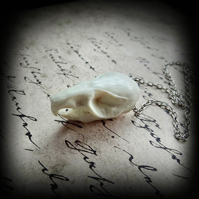 Rodent skull resin rat skull necklace for witchy goths that love bones, creepy accessory and pagan jewelry.